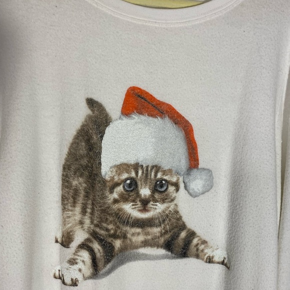 WILDFOX Meowy Christmas Kitten Santa Hat Soft Sweatshirt USA MADE White Small - Picture 3 of 6